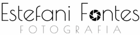 Logo do estúdio Estefani Fontes Fotografia, especializado em fotografia newborn e de família, com design minimalista e elegante em preto e cinza.